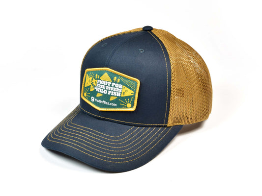 Free Rivers & Wild Fish Trucker Hat - Navy/Caramel